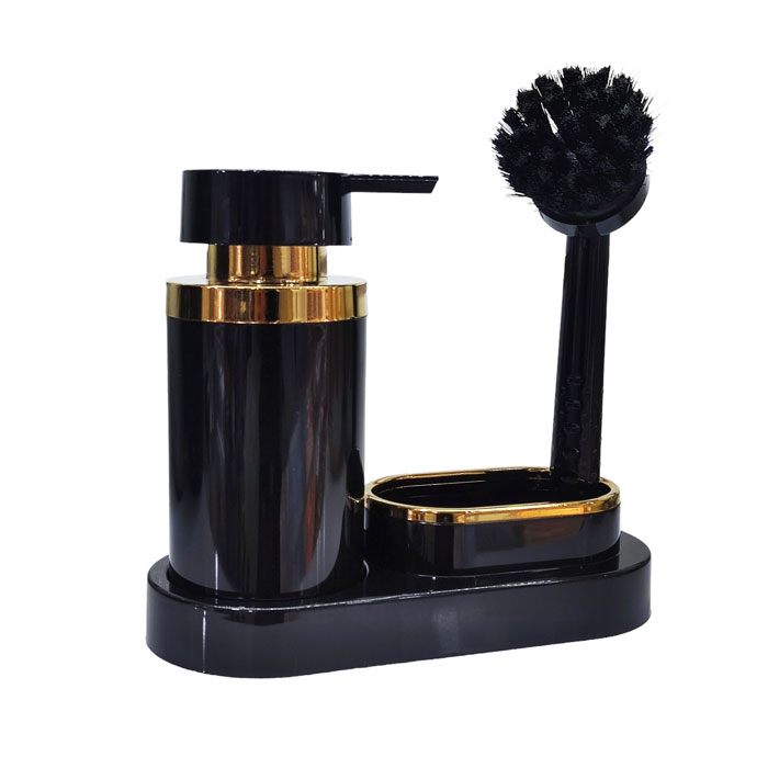 Zibasazan Pompak Liquid Soap Dispenser And Brush Black &Amp; Golden